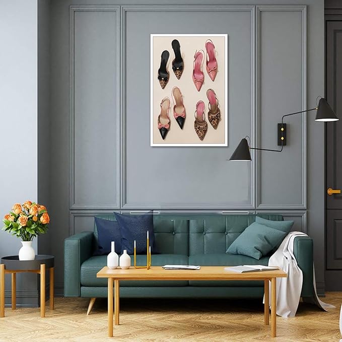 Pink Heel Leopard Posters Trendy Bow Leopard Heels Canvas Wall Art Coquettish Preppy Girly Decor Pink Sexy Aesthetic Prints Painting For Dormitory Bedroom Apartment 16x24in Unframed