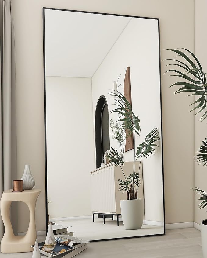 Koonmi 78"x35" Floor Mirror Full Length, Bedroom Floor Body Mirror with Stand, Large Black Mirror, Leaning, Standing or Hanging Horizontally/Vertically