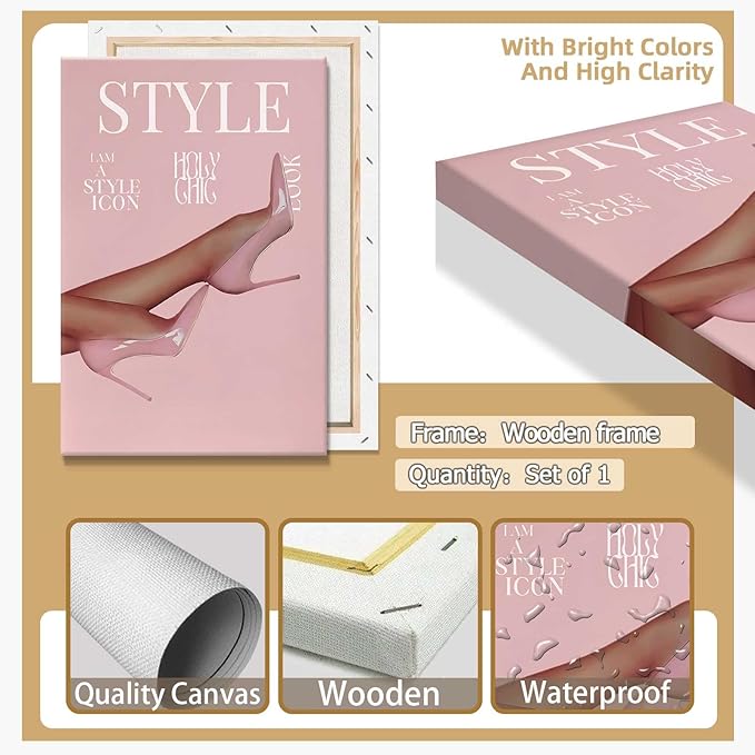 Trendy Pink Heels Poster High Heel News Headline Canvas Wall Art I Am A Style Icon Magazine Cover Aesthetic Prints Painting For Living Room Bedroom Apartment Wall Decor 24x36in Wrapped Canvas