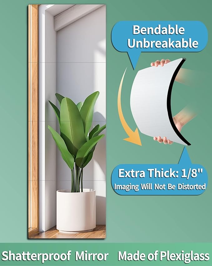 Shatterproof Wall Mirror Full Length for Bedroom, Plexiglass Gym Mirrors For Home, Extra Thick: 0.12 inch, 15.8 x 15.8 inch x 4 Pcs, Workout Mirrors Safe for Kids, Over The Door, Long Wall Mounted