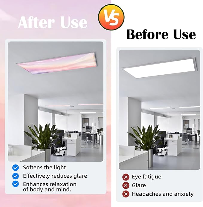 ANGSYLTH 2 Pcs Fluorescent Light Covers - 4 x 2 Feet Covers for Ceiling Lights, Magnetic Light Filters for Classroom, Office, Hospitals, Home (Pink - Sky)