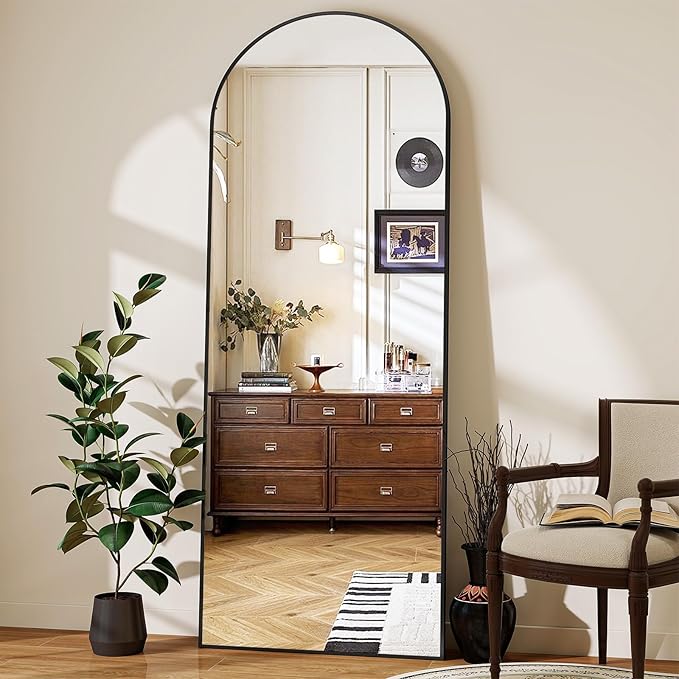 64"x21" Arched Mirror Full Length, Standing Floor Mirror, Wall Mounted Mirror with Aluminum Frame - for Standing, Leaning or Hanging, for Living Room Dressing Room, Black