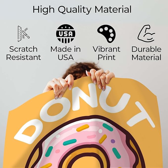 InkFlow Posters Donut Worry Poster - Smiling Donut Illustration - Playful Kawaii Food Art - Kids Bedroom Playroom Decor - Cheerful Wall Print - 16x20 Unframed Canvas Print