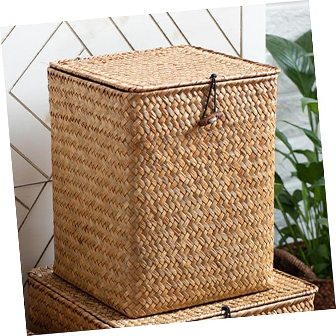PRETYZOOM Sea Grass Storage Box Multi Functional Makeup Organizer for Desktop Chic Sundries Holder Decorative and Practical Home Storage