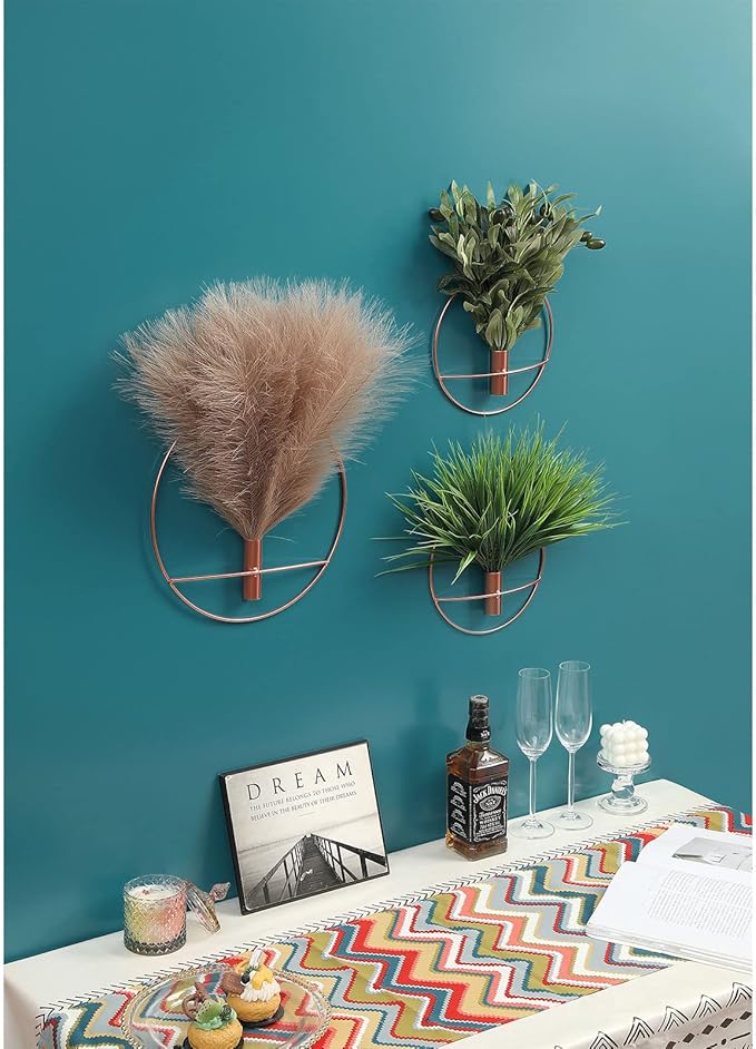 Pretty Jolly Wall Decor, Wall Metal vase Decoration Holder, Wall-Mounted Artificial Flowers, Black Wall Decor Fake Wheat 2 Pack, Wall Art Artificial Greenery, Farmhouse, Boho