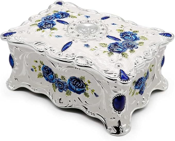 Hipiwe Vintage Trinket Box Metal Jewelry Box Wedding Ring Box Keepsake Box Treasure Box Chest Ornate Antique Finish Engraved Box Case Small