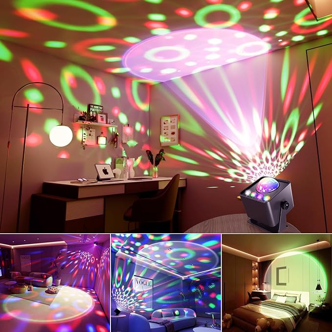 Disco Ball Party Lights Disco Light Sunset Lamp Projector with White+RGB+UV+YGB Modes LED Strobe DJ Stage Lights for TIK Tok Live Photography Parties Home Room Dance Birthday Christmas Halloween Décor