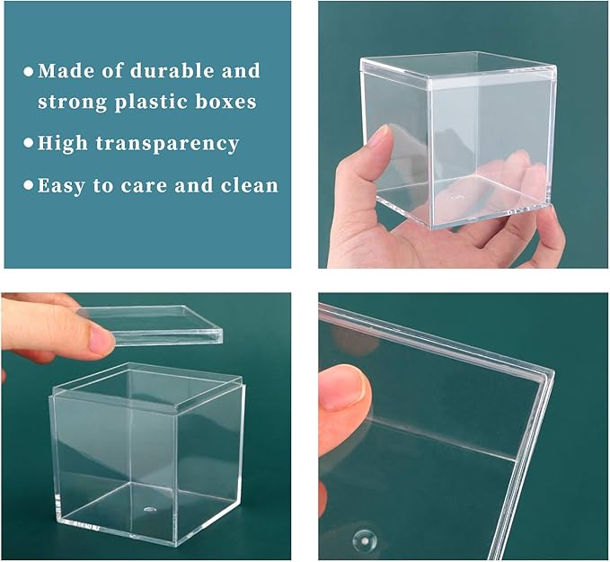 Acrylic Box, Dedoot 4 Pack Acrylic Small Box with Lid 2.3x2.3x2.3 Inch, Clear Plastic Square Cube Box Storage Organizer for Wedding, Party, Treats, Coin, Jewelry Accessories, 60x60x60mm