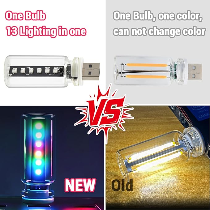Car USB Light Bulbs, Retro Glass Bottle LED Night Lamp with Touch Control, 13 Modes & 7 Colors, Portable Interior Car Lights for Vehicle, Bedroom, Camping, Party Decor,2PCS