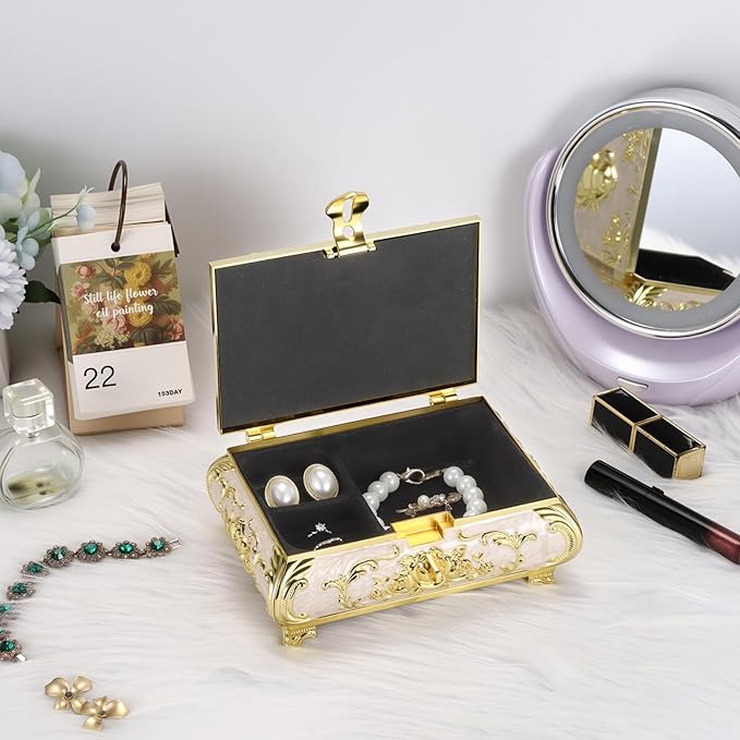 Hipiwe Jewelry Storage Chest Rectangular Keepsake Storage Box Trinket Decorative Box for Rings Earrings Holder Gift for Women, Large