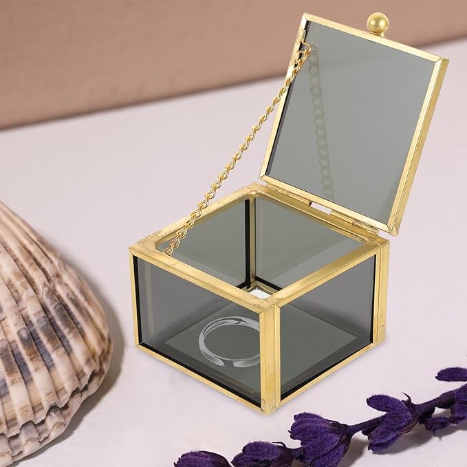 Vintage Square Glass Jewelry Storage Box Elegant Keepsake Organizer for Makeup and Trinkets Stylish Decorative Storage for Women