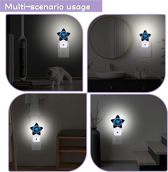 Shark Decorative Nightlight Plug in Wall,Blue Ocean Sea Star Shaped Night Light with Built in Sensor for Home Decor,Kitchen Hallway Stairs Desk Lamp