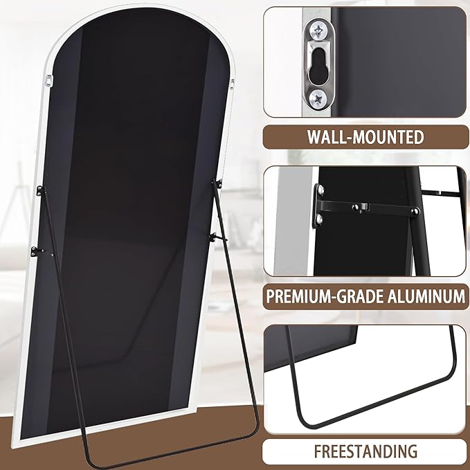 OGCAU Full Length Mirror, 71"x30" Hanging or Leaning, Standing Mirror, Arched-Top Full Body, Wall Mounted with Aluminum Frame for Living Room, Bedroom, Home Decor (White)