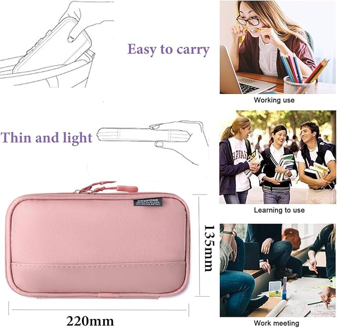 Big Capacity Pen Case Large Storage Pen Pouch Aesthetic, Office Pen Marker Case Simple Sturdy Multifunctional Bag Organizer for Man Women(Pink)