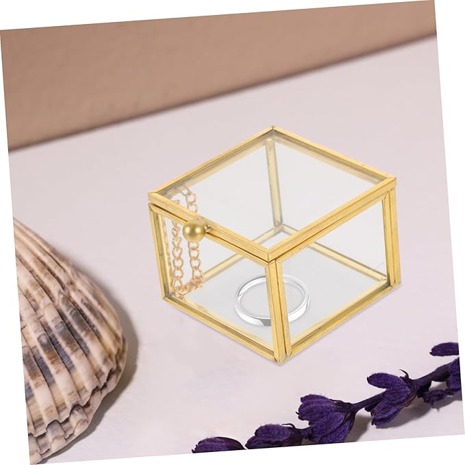 Happyyami Glass Vintage Jewelry Box with Lid Decorative Keepsake Case for Jewelry and Makeup Organizer Elegant Transparent Square Storage Box for Women Special Occasions
