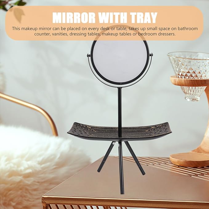 NOLITOY Rotating Makeup Mirror with Organizer Tray Black Rectangle Desk Vanity Mirror for Bedroom Vanity Desk Makeup Station