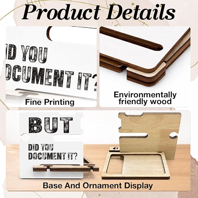 Funny Office Gifts for HR - Multi-functional Desk Organizer - Humorous Office Quote Wooden But Did You Document It Sign for Office Desk Shelf Decor