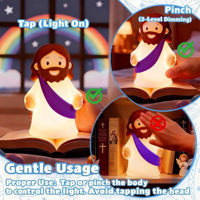 Jesus Night Light Rechargeable Bedside Night Light Dimmable Silicone LED Light Ideal for Religious Gatherings, Gifts for Sunday School, Baptism Presents, Easter Egg Decorations (Purple)