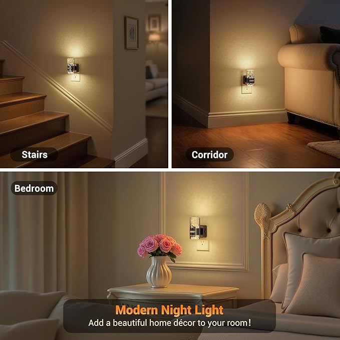 JandCase Motion Sensor Night Light, Night Lights Plug Into Wall, 2 Pack 3000k LED Dimmable Night-Lights with Adjustable Brightness, 0-100Lm, Motion Activated Nightlight for Bathroom, Hallway, Bedroom