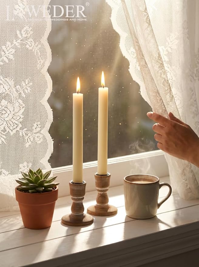 Wooden Taper Candle Holders: Wood Candlestick Holders Rustic Farmhouse Fall Decor for Living Room Dinning Table Centerpiece Christmas Set of 10