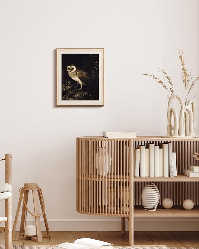 VIYYIEA Framed Wall Art for Living Room, Owl Canvas Prints, Vintage Home Decor, Animals Painting Picture, Bathroom Wall Decor Gifts for Friends or Family - 12L x 10W