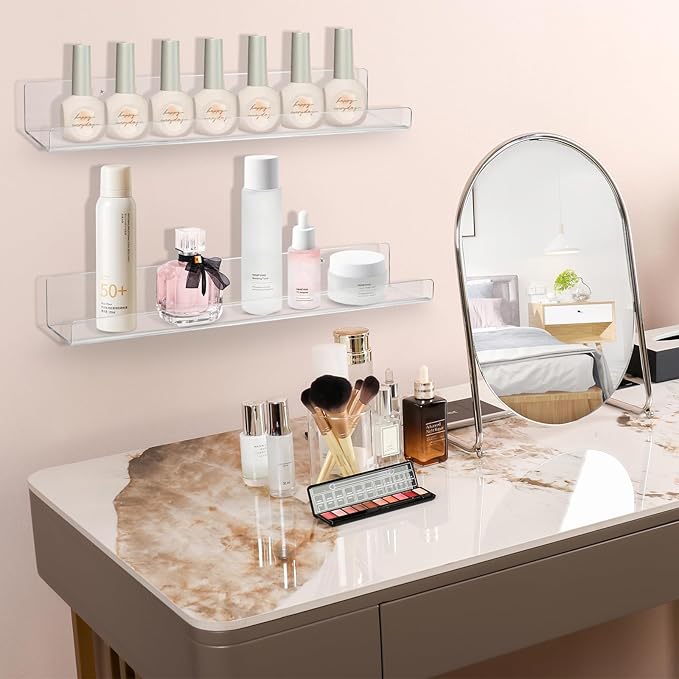 Boxalls Acrylic Clear Shelves - 6 Pack, 15 Inches Wall Storage Organizer Floating Shelf for Bathroom, Bedroom, Kitchen Variety Room, High Transparency Acrylic Waterproof Shelves