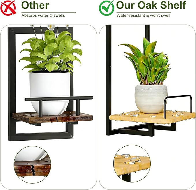 Shineled Wall Planter for Indoor Plants 2 Pack, Wall Mounted Plant Holder for Small Plants, Floating Wall Shelf for Plants, Real Oak Wood, Magnetic Animal Decor, Home Wall Decor (Cat)
