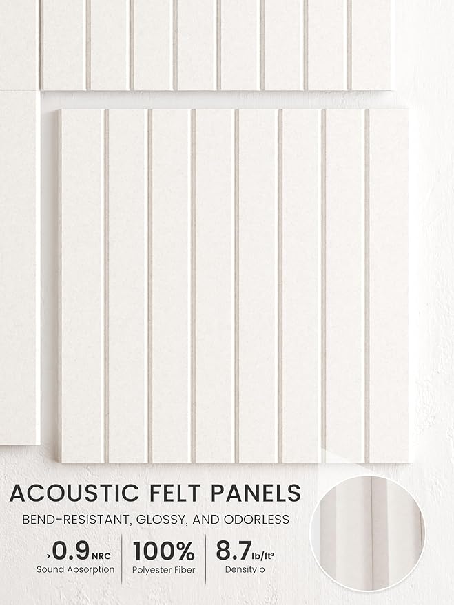 Bumusty Large Cork Board Alternative-48 x 36" Felt Bulletin Board Tiles, with 30 Pushpins, 70 Adhesive Tabs, Fine-Stripe 12-Pack, Cork Boards for Office Push Pin Board Felt Board-Milky White
