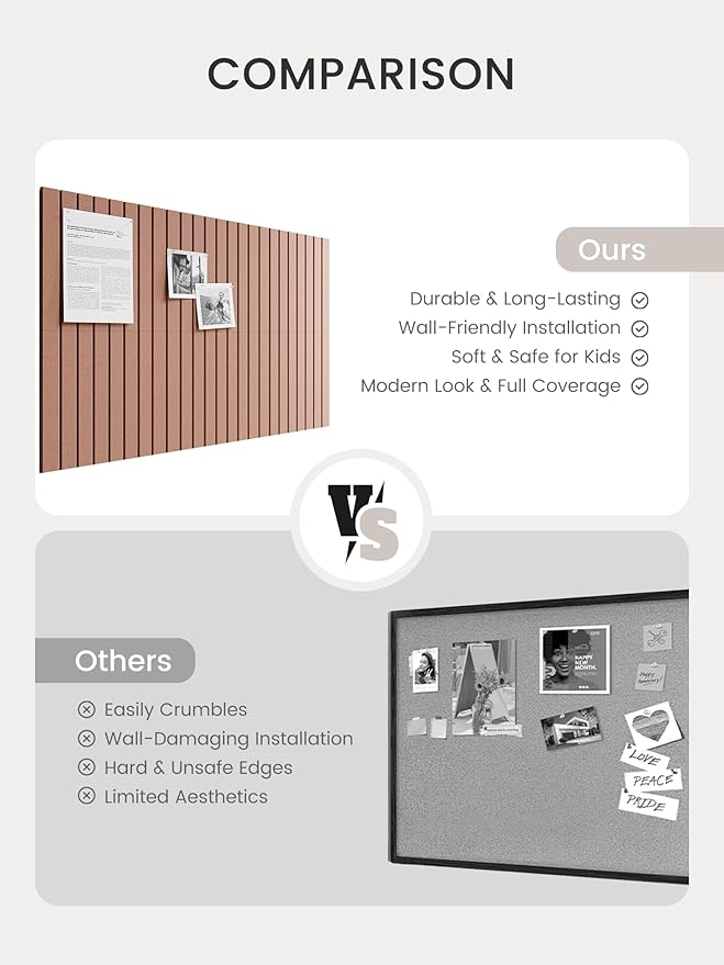 Bumusty Large Cork Board Alternative-36 x 24" Felt Bulletin Board Tiles, with 30 Pushpins, 40 Adhesive Tabs, Fine-Stripe 6-Pack, Cork Boards for Office Push Pin Board Felt Board-Terracotta