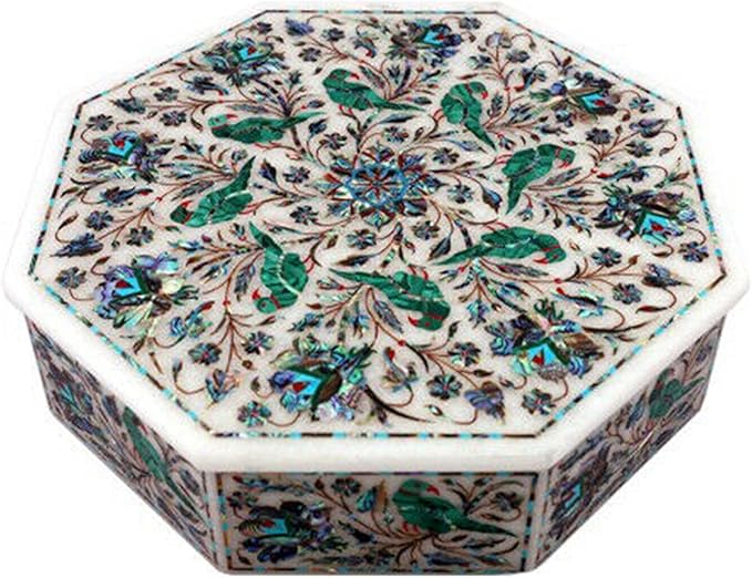 Marble Inlay Storage Box I Traditional Art Jewelry Box I Marble Trinket Box I Handmade Multi-use Box I Makeup Box I Marble Jewelry Organizer I 10 x 10 Inches Naip Paint Box