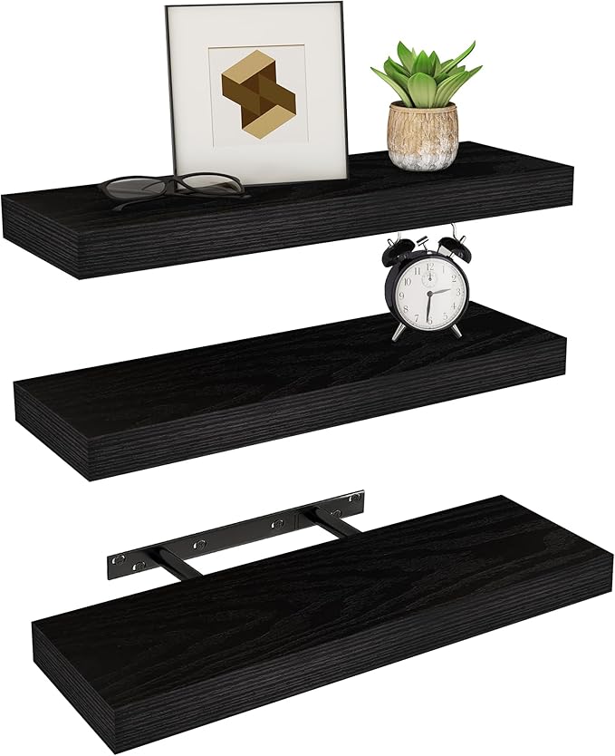 Vervida® Home Decor Floating Shelves for Wall 3 Pack 17" W x 6.8" D Black Shelves for Bedroom, Living Room, Kitchen, Bathroom Decor Hanging Shelves for Wall Storage Shelf
