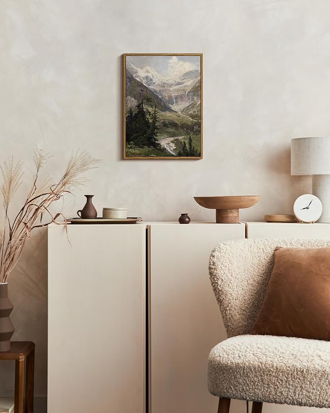 InSimSea Framed Canvas Wall Art Vintage Decor, Mountain Pictures Living Room Decor Aesthetic, Bedroom Bathroom Summer Landscape Wall Pictures, 12"x16"