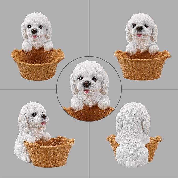 Dog Resin Storage Basket, Desktop Organizer for Remote & Keys, Cute Home Decor Tray, Ideal present for Pet Lovers.(White Bichon Frise)