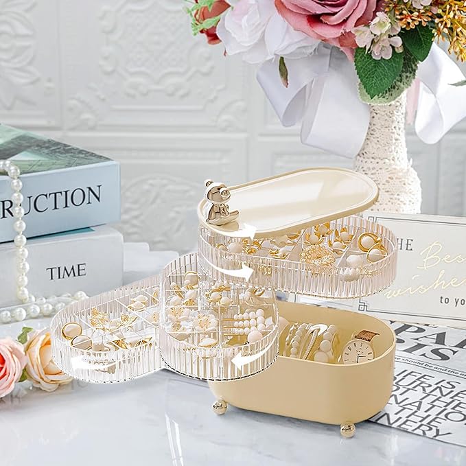 Jewelry Box, 4-Layer Rotation Jewelry Organizer, Acrylic Storage Boxes for Rings, Bracelets, Necklaces, Lipsticks, Make up Organizer for Vanity Top, Gifts for Women
