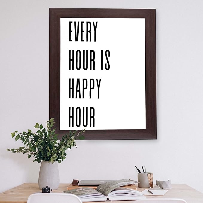 InkFlow Posters Every Hour Happy Hour Poster - Minimal Typography Quote Illustration - Modern Bar Kitchen Wall Decor - Simple Black White Design - 11x14 Unframed Canvas Print