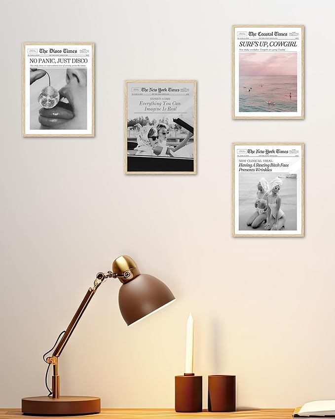 iHery Small Everything You Can Imagine Is Real Framed Trendy NewsPaper Wall Art, Natural OAK Wood 8x10in Canvas Wall Art Decor For Bedroom, Vintage Prints Living Room Home Décor 1Pack