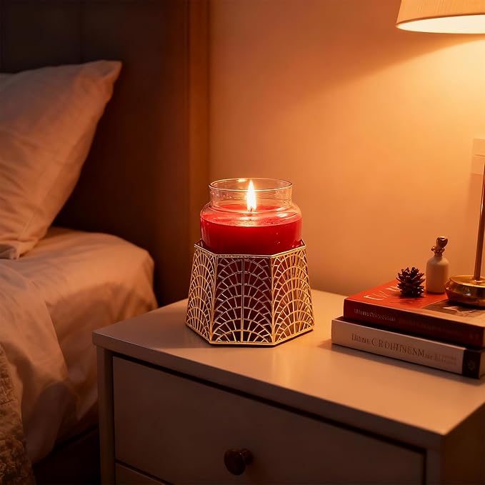 3 Wick Candle Holder, Shell Design Candle Jar Holder for 4-Inch Diameter Jars (5.25" D x 3.5" H) (Rose Gold)