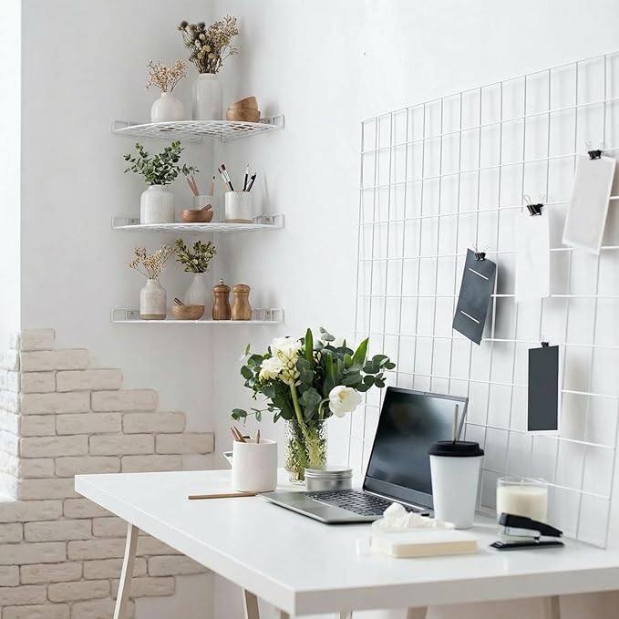 4 Pcs Corner Shelf Organizer Closet Corner Shelves 12 x 12 in Metal Wire Cabinet Wall Shelf for Kitchen, Bathroom, Living Room Home Decor, White