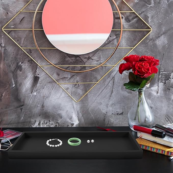 Healifty Silicone Storage Tray Large Black Decorative Vanity Tray for Bathroom Kitchen Countertop Jewelry and Makeup Organizer