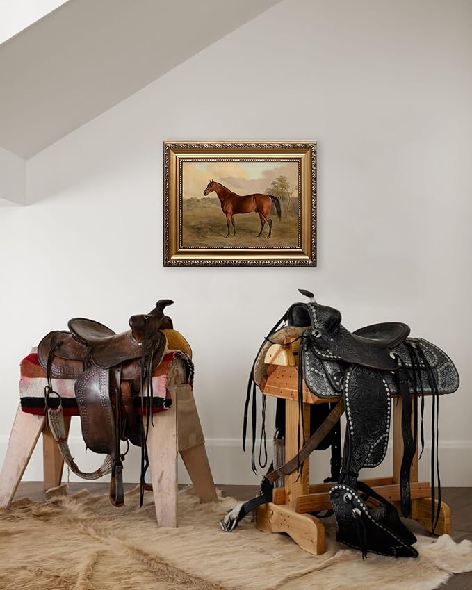 KBKBART Gold Framed Vintage Wall Art, Vintage Horse Painting Farmhouse Decor, Rustic Antique Equestrian Art Prints Wall Decor, Western Animal Picture Wall Hanging Decor for Living Room, Bathroom, Office, Bedroom(9"x12")