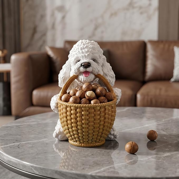Dog Resin Storage Basket, Desktop Organizer for Remote & Keys, Cute Home Decor Tray, Ideal present for Pet Lovers.(White Poodle)