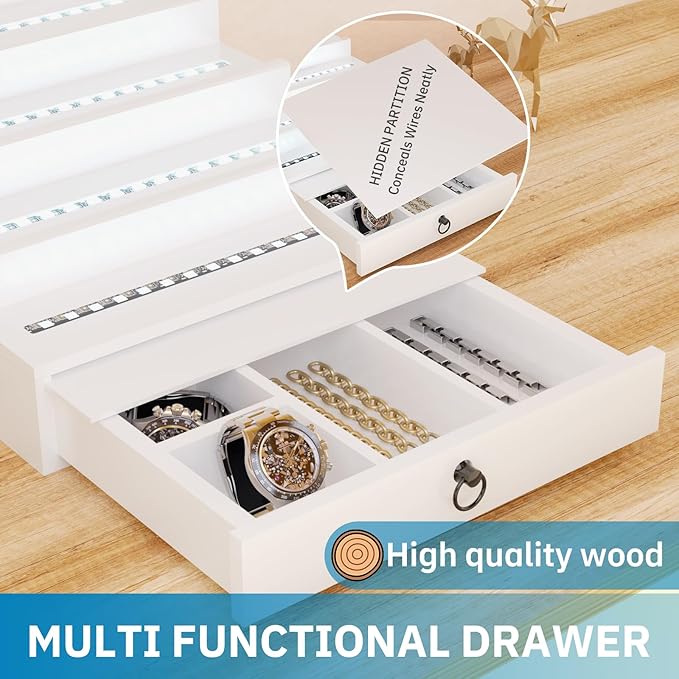 RGB LED Lighting Perfume & Cologne Organizer for Men with APP Control,Music Beat Sync LED,Cologne Stand Shelf,4-Tier white Wood,Ideal Gift for Men,Includes 12V Power Adapter for Instant Use (white)