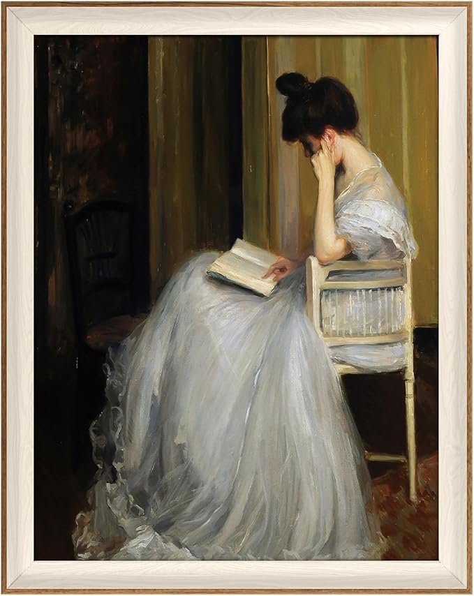 VIYYIEA Framed Canvas Wall Art, Woman Portrait Wall Art for Living Room, Vintage Oil Painting Picture, Print Framed Home Decor, Bathroom Wall Decor -【Reading Lady】-(16"x20")