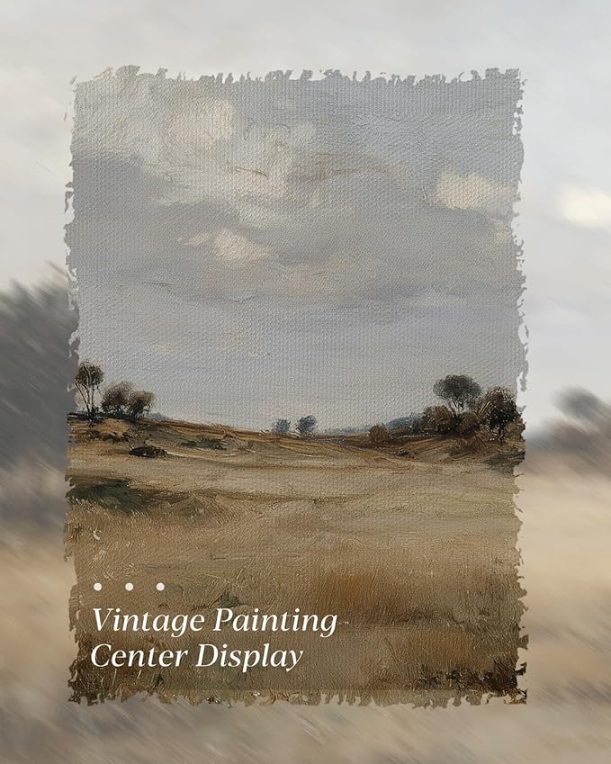HUARCEY Framed Canvas Wall Art Vintage Decor, Mountains and Fields Picture Decor, Rustic Vintage Neutral Canvas Paintings Retro Table Desk Pictures for Bedroom Living Room, 12x16Inch