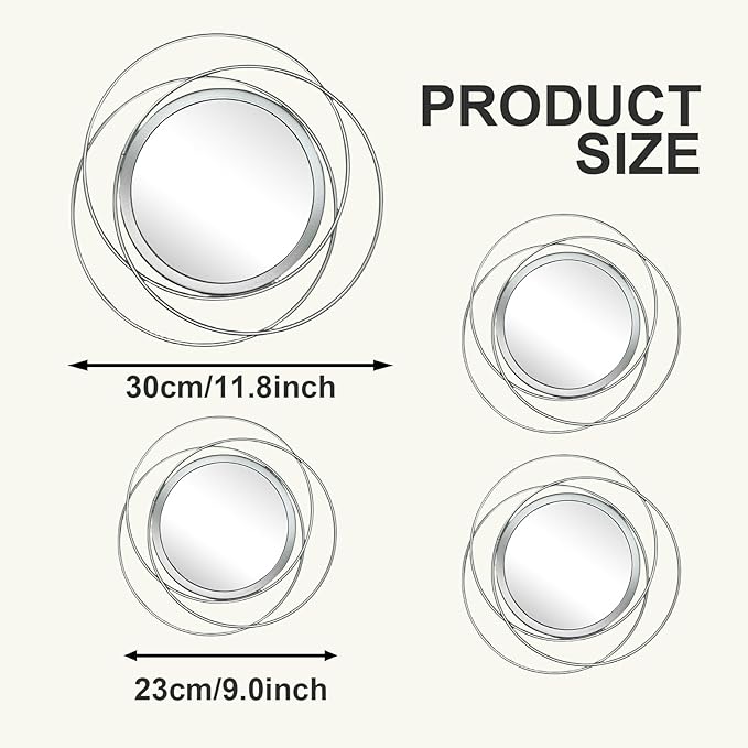 4 Piece Gold Round Wall Mirror Set Modern Metal Circle Home Decor for Living Room Bedroom Entryway 11/9 Inch Decorative Mirrors Minimalist Wall Art for Home