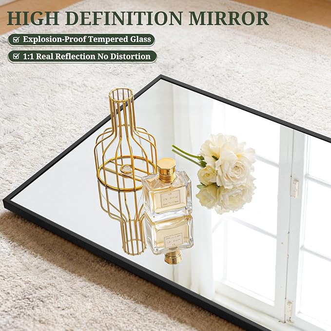 Mirror Full Length 58"x19" Full Body Floor Mirror with Stand, Shatterproof Glass, Aluminum Alloy Frame, Free Standing Wall Mounted or Leaning Rectangle Mirrors for Bedroom Living Room Entryway
