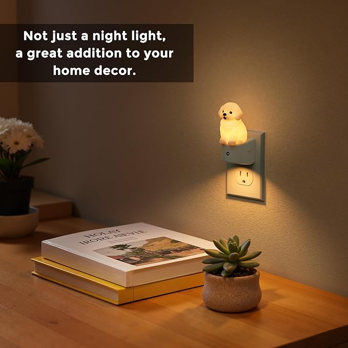L LOHAS LED Night Light for Kids,3D Cute Puppy Night Lights,Golden Retriever with Dusk to Dawn Sensor, RGB+Soft White 3000K,Dog Night Light,Birthday Gift Nightlight for Kids, Room Decor,2Pack