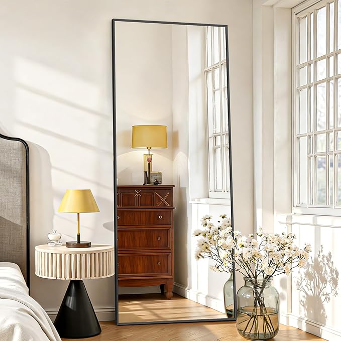 Mirror Full Length 64"x21" Full Body Floor Mirror with Stand, Shatterproof Glass, Aluminum Alloy Frame, Free Standing Wall Mounted or Leaning Rectangle Mirrors for Bedroom Living Room Entryway