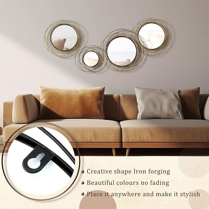 Hicarer 4 Pcs Decorative Wall Mirror Round Modern Circle Mounted Mirror Metal Wall Art Decor for Bedroom Living Room Entryway Dining Room Hallway (Bronze)