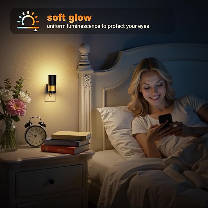JandCase Plug in Night Light, Rotating Night Light with 3 Colors, 3000K/5000K/Amber, Dimmable Night Lights with Dusk to Dawn Sensor, 360°Rotatable, LED Nightlight for Bathroom Bedroom Hallway, 2 Pack